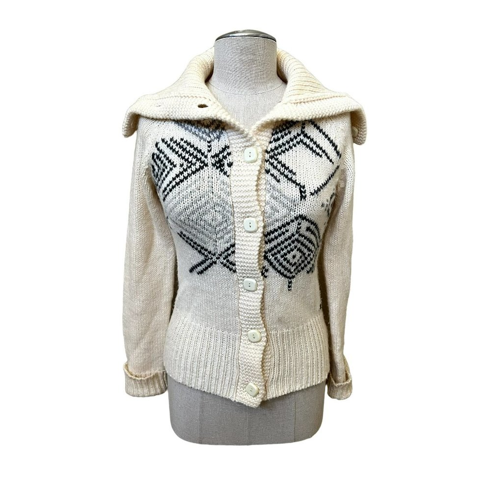 COLUMBIA Women's Knit Sweater Wool Alpaca Oversized Collar Size Small